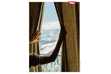 Poster Vorhang mit Blick auf Bergwelt