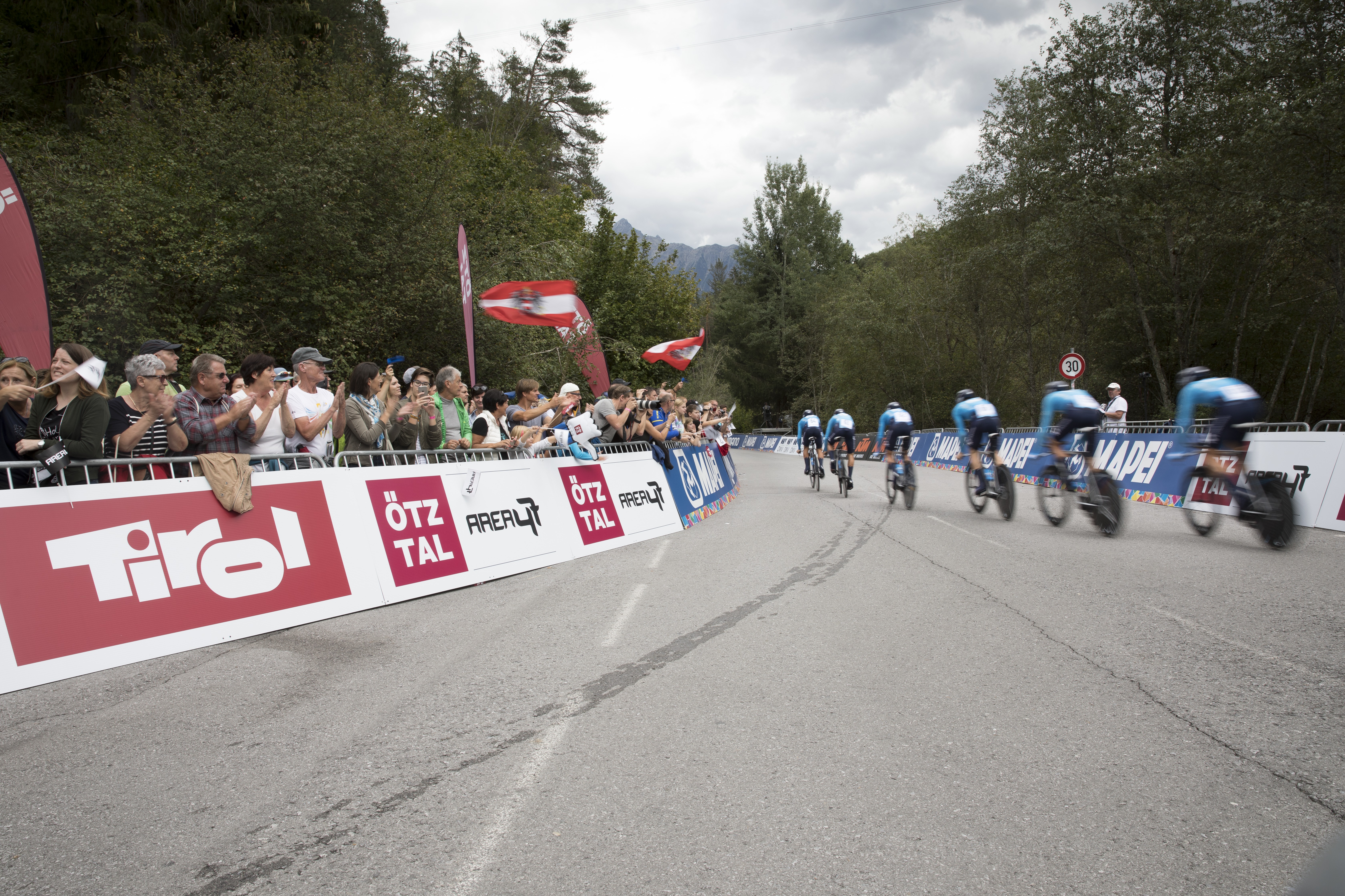 Bike race with promotion banners