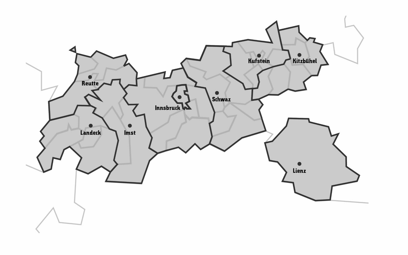 map of the tourism associations in Tyrol